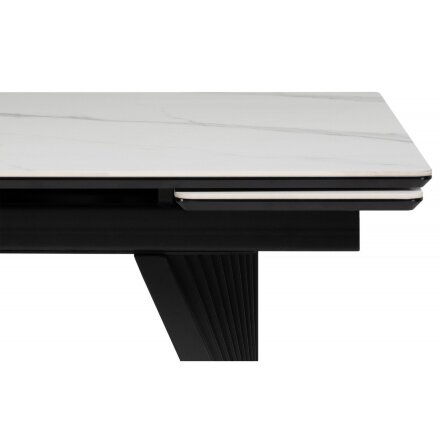 Керамический стол Вейв 160(220)х89х75 белый мрамор snow white / черный 